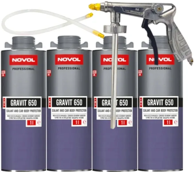 NOVOL GRAVIT 650 MASA ŚRODEK OCHRONY 2w1 SZARY 4L + PISTOLET