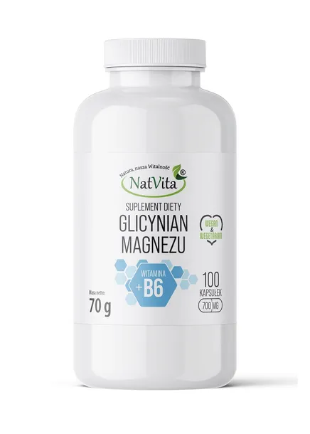 Glicynian magnezu + Witamina B6 Układ Nerwowy Kości kapsułki 700mg NatVita