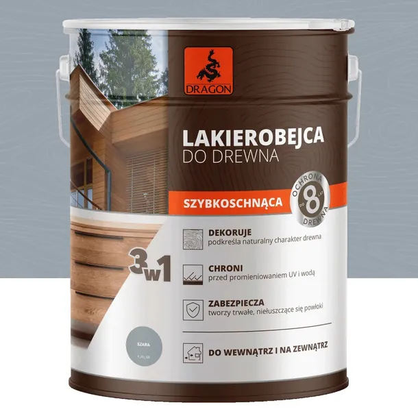 Lakierobejca do drewna 5L SZARA szybkoschnąca DRAGON