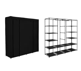 szafa-na-ubrania-buty-garderoba-czarna-tekstylna-skladana-wieszak-polki