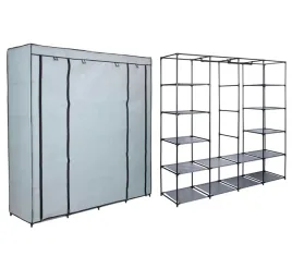 szafa-na-ciuchy-buty-garderoba-materialowa-szara-skladana-polki-wieszak