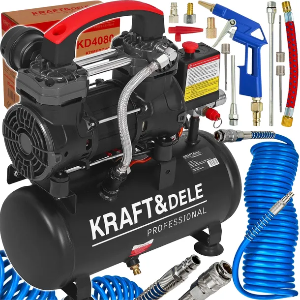 Kompresor BEZOLEJOWY Sprężarka 9L 165l/min Cichy 68 dB +PISTOLET WĄŻ ZESTAW
