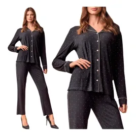 pizama-damska-dwuczesciowa-rozpinana-czarna-dlugie-spodnie-lormar-2xl