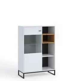 witryna-olier-90-cm-niska-bialy-mat-dab-artisan-z-polka-szklana-loft-stelaz