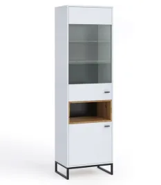 witryna-olier-60-cm-bialy-mat-dab-artisan-z-polkami-szklanymi-stelaz-loft
