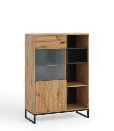 witryna-olier-90-cm-niska-dab-artisan-czarny-z-polka-szklana-loft-stelaz