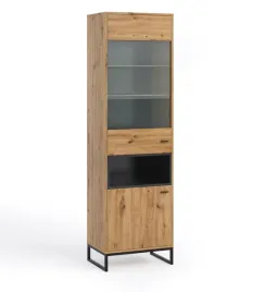 witryna-olier-60-cm-dab-artisan-czarny-mat-z-polkami-szklanymi-stelaz-loft
