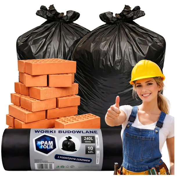 Worki na śmieci 240L BUDOWLANE najgrubsze PROFESSIONAL bardzo mocne 60µm