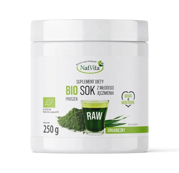 Sok z Jęczmienia Młodego BIO Sproszkowany Jęczmień Witaminy 250g NatVita