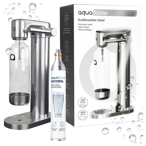STALOWY SATURATOR AQUAFLOOW PLASTIKOWA BUTELKA NA WODĘ CYLINDER CO2 ZESTAW
