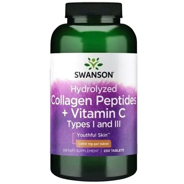 SWANSON HYDROLIZOWANY KOLAGEN wołowy TYP I i III WIT C Peptydy Wzmocnienie