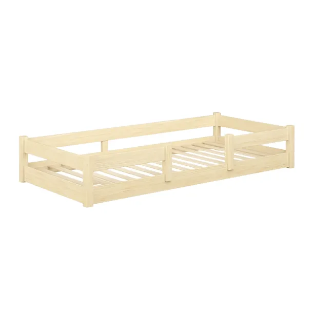 Łóżko dziecięce 120x60 pojedyncze drewniane niskie Montessori barierka LILI