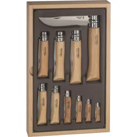 opinel-collector-set-wood-box-10-piece-pocket-knives