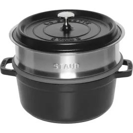 staub-la-cocotte-24cm-okragly-z-wkladka-parowa-czarny