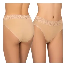 figi-damskie-bawelniane-2pack-z-koronka-wysoki-stan-bezowe-kleo-xxl
