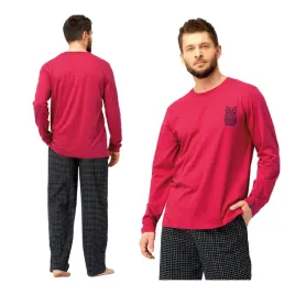 bawelniana-pizama-meska-w-kratke-z-dlugim-rekawem-i-spodniami-key-xl