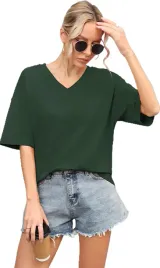 koszulka-damska-roz-s-bawelniana-oversize-v-neck-krotki-rekaw-casual