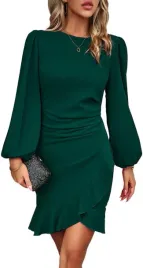 sukienka-damska-elegancka-zielona-m-bufiaste-rekawy-vintage
