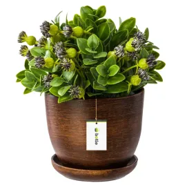 doniczka-ceramiczna-o25cm-podstawka-drewno-braz-ciemny