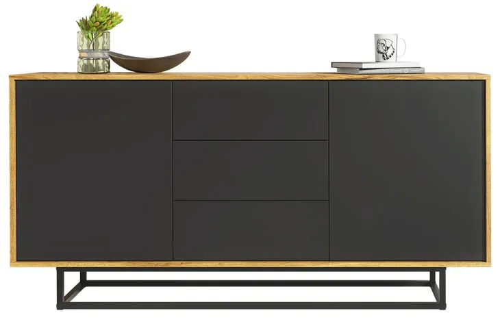 KOMODA DO SALONU SZUFLADY SZAFKA DO POKOJU LOFT RETRO DĄB/CZARNY MAT LFT101