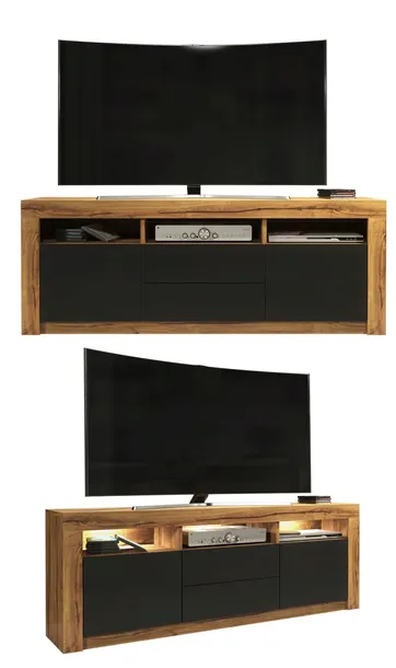 DUŻA SZAFKA RTV STOLIK TV 160 CM KOMODA RETRO LOFT DĄB MAT/CZARNY MAT E051