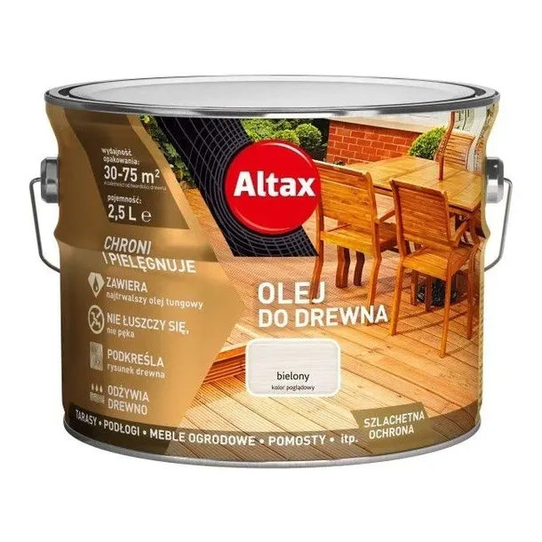 ALTAX Olej do Drewna do tarasów meble ogrodowe podłogi 2,5l BIELONY