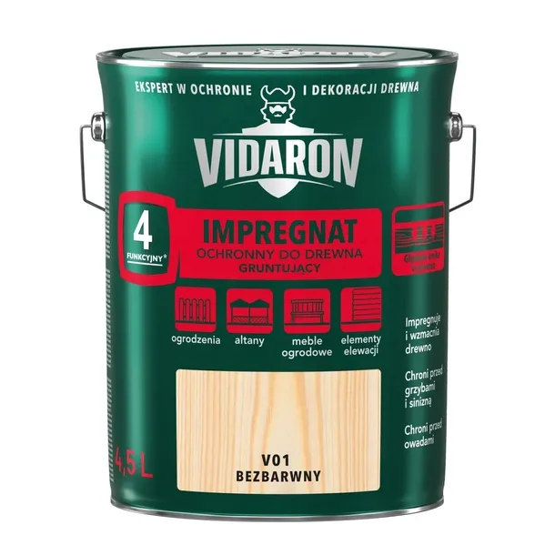 VIDARON Impregnat Gruntujący Drewno 4,5L BEZBARWNY