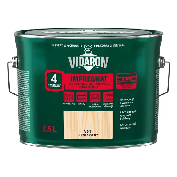 VIDARON Impregnat Gruntujący Drewno 2,5L BEZBARWNY