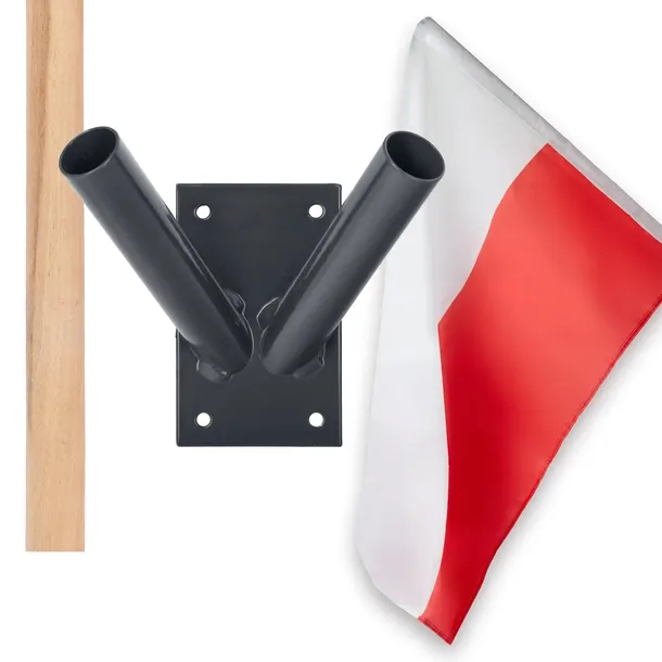 ZESTAW FLAGA POLSKI POLSKA FLAGI 110x70 KIJ 120 UCHWYT PODWÓJNY GRAFIT