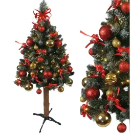 choinka-na-pniu-160cm-diamentowa-czerwono-zlota-z-dekoracjami-100led