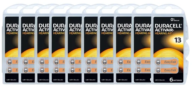 60x Baterie do aparatu słuchowego DURACELL 13 PR48