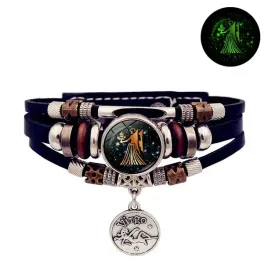czarna-bransoleta-skorzana-znak-zodiaku-panna-bransoletka-luminescencyjna