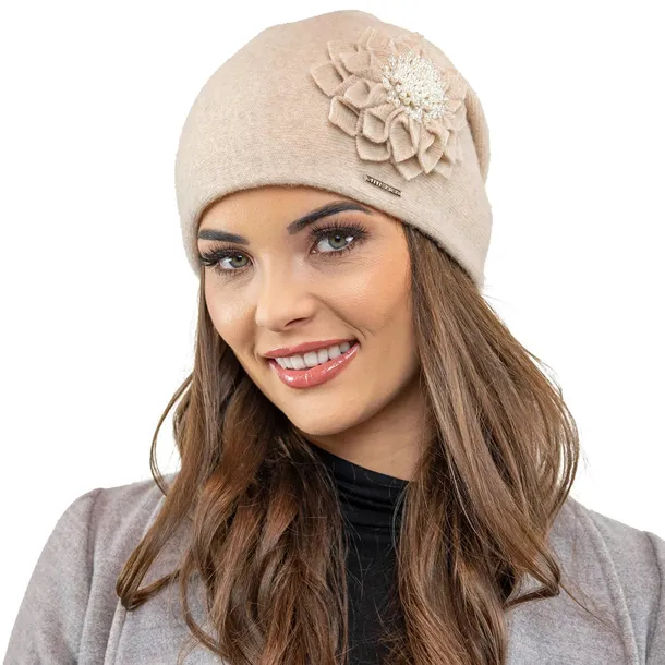CZAPKA ZIMOWA Damska beanie Ciepła beżowy Vivisence 7052