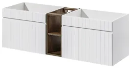 biala-szafka-pod-umywalke-140-cm-wiszaca-frezowany-front-szuflady-regal