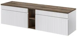 biala-szafka-pod-umywalke-180-cm-blat-dab-frezowany-front-szuflady-regal