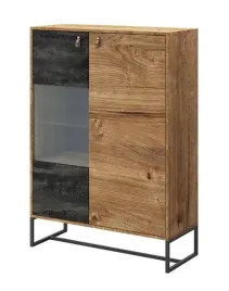 dab-witryna-niska-szklo-metal-loft-czarny-kamien