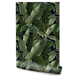 tapeta-scienna-do-salonu-liscie-tropikalne-bananowiec-monstera-rosliny