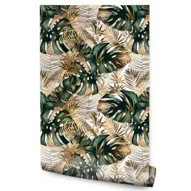 tapeta-w-rolce-do-salonu-abstrakcja-liscie-monstery-rosliny-styl-glamour