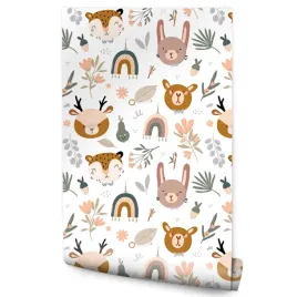 tapeta-w-rolce-dla-dzieci-lesnie-zwierzeta-kwiaty-liscie-rosliny-natura