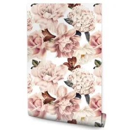 tapeta-do-salonu-akwarelowe-kwiaty-lilie-hortensje-peonie-natura