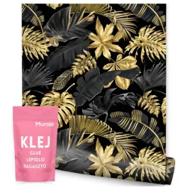 tapeta-do-salonu-czarno-zlote-liscie-egzotyczne-styl-glamour-3d