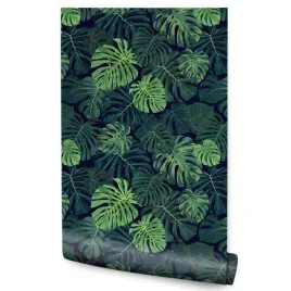 tapeta-do-jadalni-liscie-monstery-abstrakcja-efekt-3d-natura-rosliny