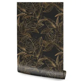 tapeta-do-sypialni-liscie-egzotyczne-monstera-natura-rosliny-line-art