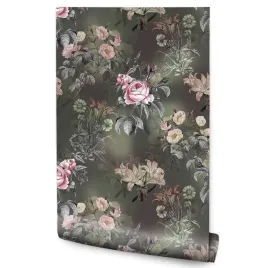 tapeta-do-salonu-kwiatowy-wzor-roze-liscie-natura-styl-vintage-3d