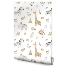 tapeta-w-rolce-dla-dzieci-slodkie-dzikie-zwierzeta-zabawki-styl-boho