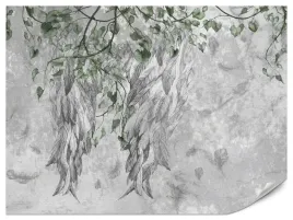 fototapeta-do-salonu-beton-abstrakcja-skrzydla-liscie-rosliny-mural-450x300