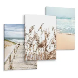 zestaw-3-obrazow-salonu-plaza-morze-ocean-styl-boho-trawa-pampasowa-90x40