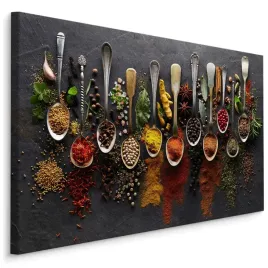 obraz-do-kuchni-przyprawy-sztucce-ziola-100x70