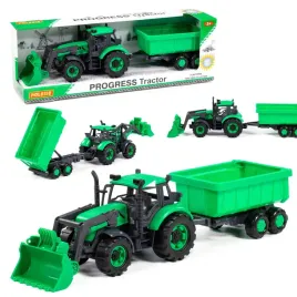 wader-traktor-ladowarka-progress-z-przyczepa-wywrotka-zielony
