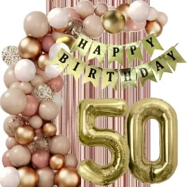 balony-zlote-bezowe-dziki-roz-rose-gold-dekoracje-na-urodziny-cyfra-50-lat